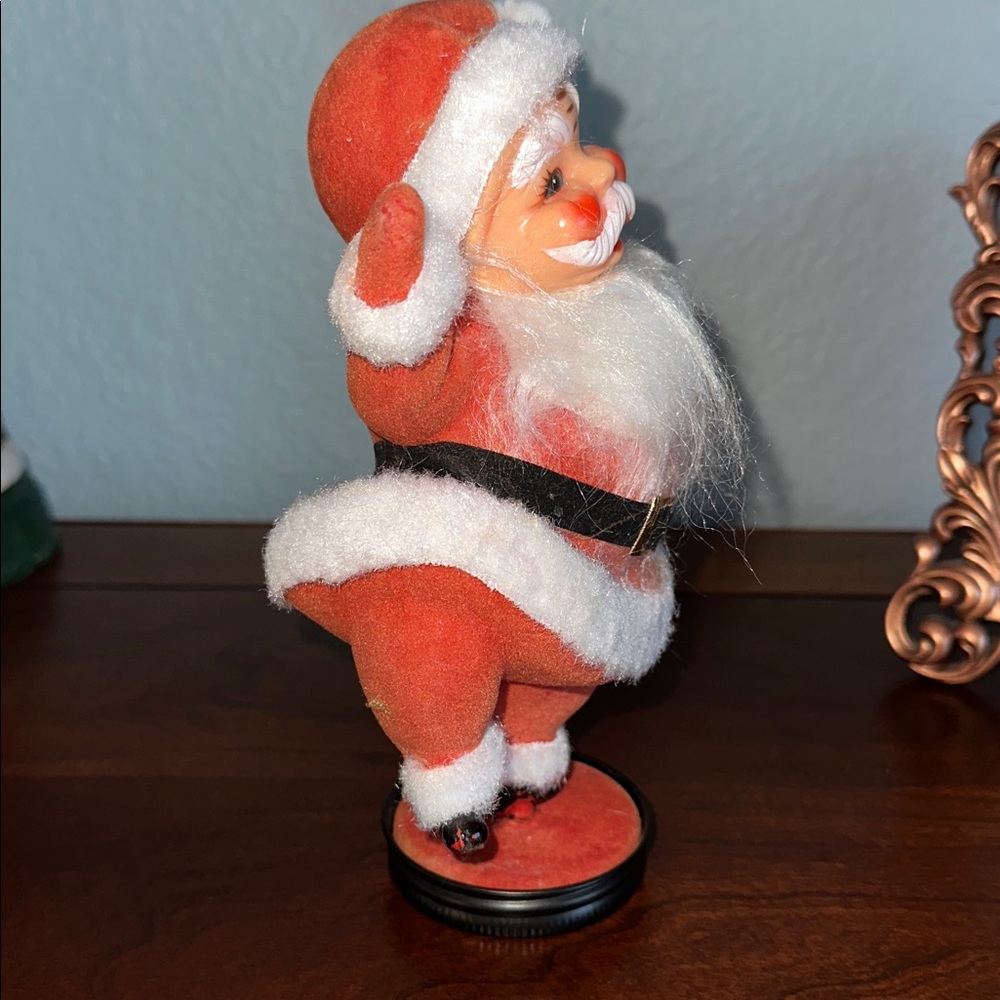 VINTAGE Santa Dancing Flocked Red Santa Clause Figure Holiday Christmas - Picture 5 of 5
